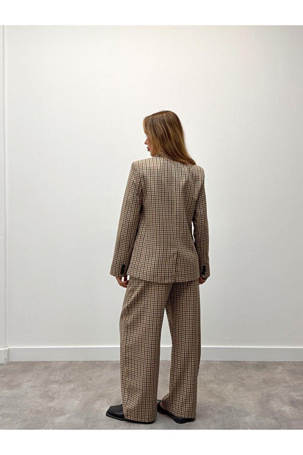Kadın Kareli Blazer Ceket - 5