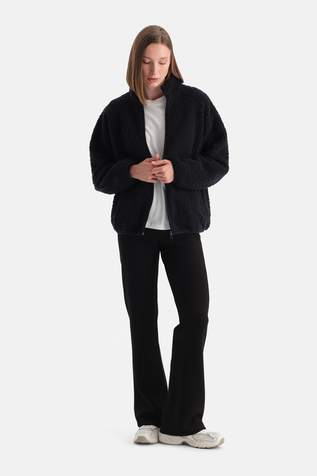 Siyah Kadın Polar Sweatshırt - 5