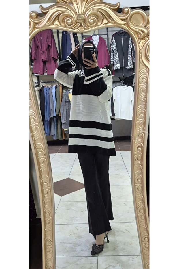 Çizgili triko tunik - 4