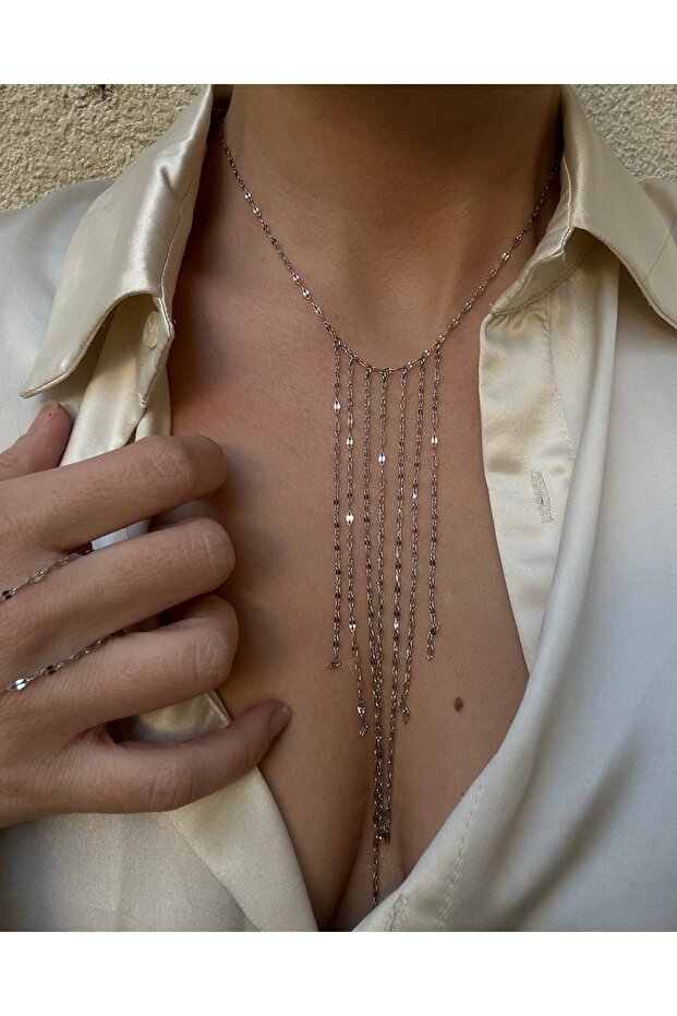 Paslanmaz Çelik Uzun Şerit Kolye - 2