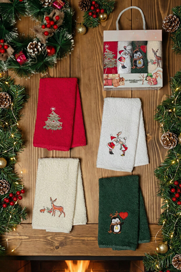 New Year's 4-Piece Boxed Hand Towels - Kitchen Towel Set Dishcloth 30X50 cm | Gift