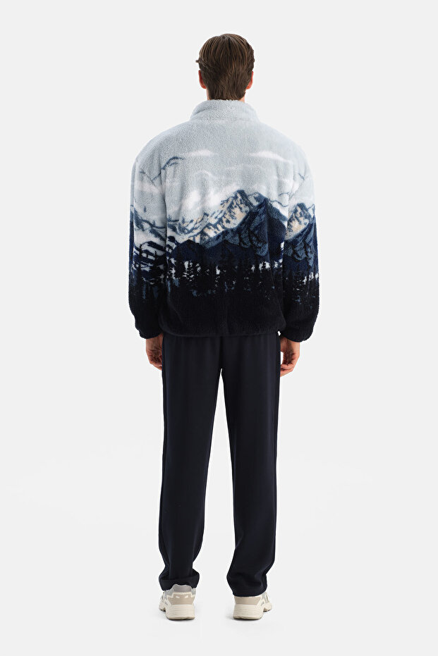 Multicolor Erkek Dağ Baskılı Polar Sweatshirt - 2