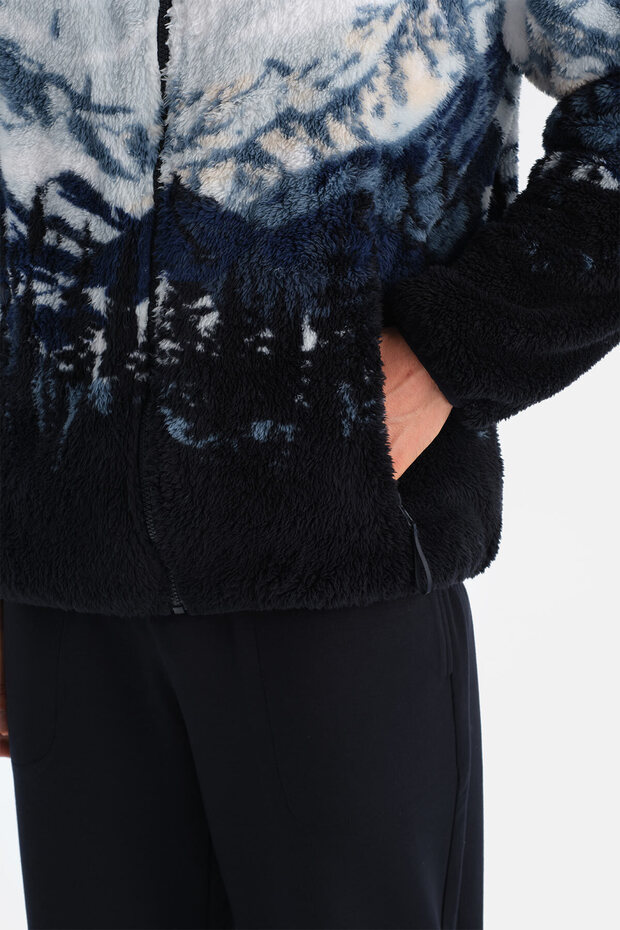 Multicolor Erkek Dağ Baskılı Polar Sweatshirt - 7