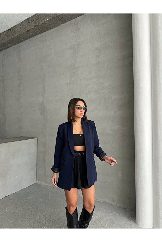 Leopar Astarlı Blazer Ceket - 1