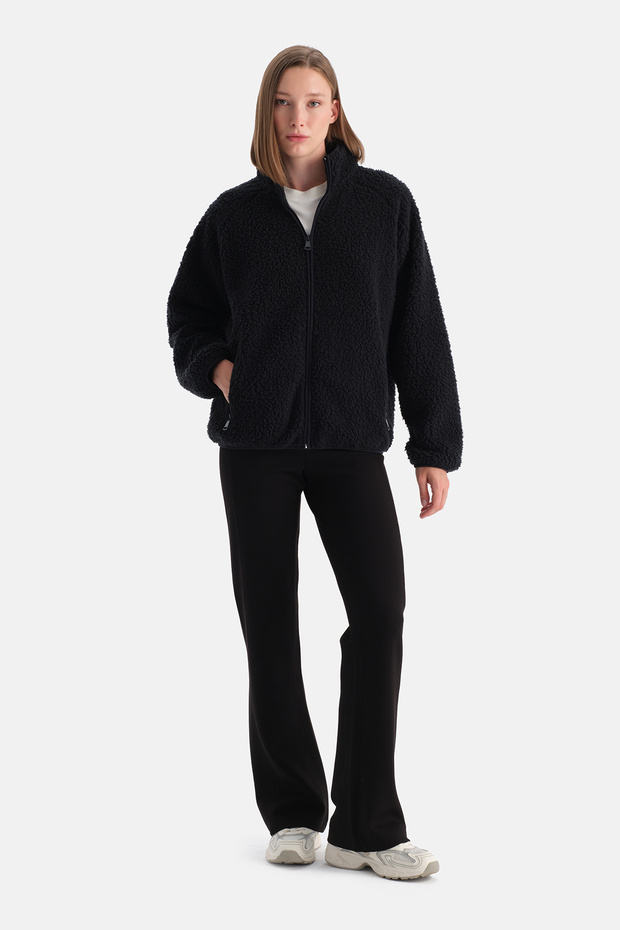 Siyah Kadın Polar Sweatshırt - 4