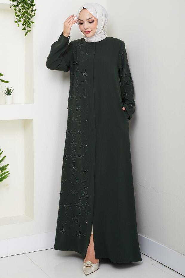 Half Stone Ferace with Hidden Patlı Khaki Hm2860