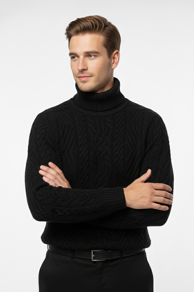 Erkek Balıkçı Yaka Kalın Kazak - 1