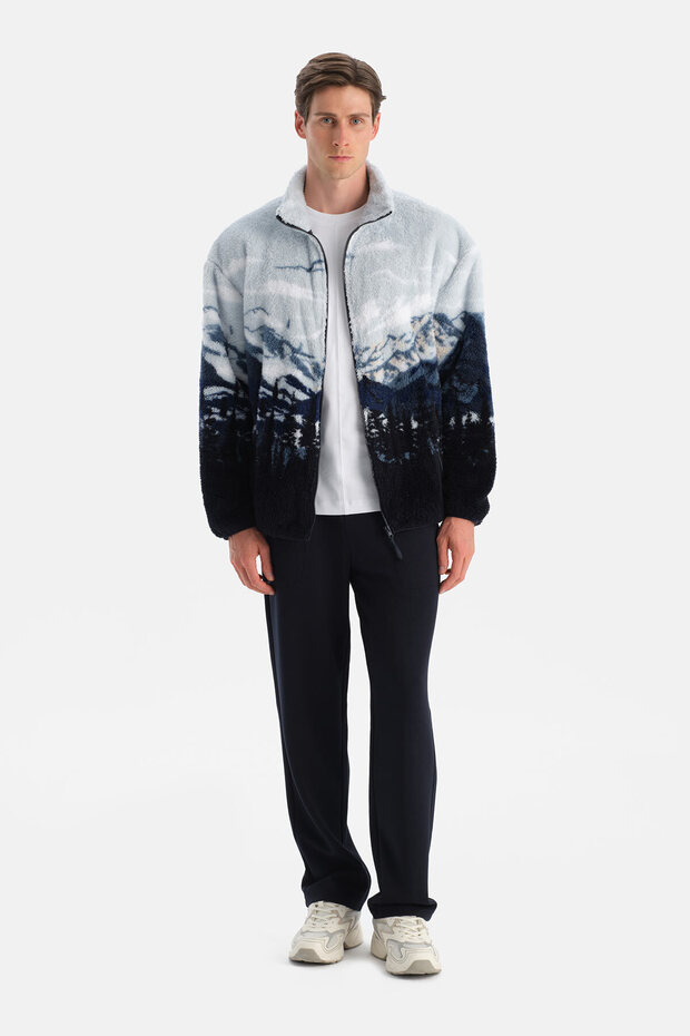 Multicolor Erkek Dağ Baskılı Polar Sweatshirt - 5