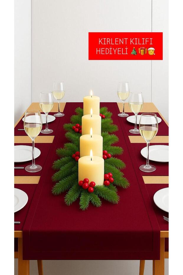 Stylish and High-Quality Runner 6-Piece Napkin Set in Burgundy Color with Throw Pillow Cover as a Gift for New Year's Eve