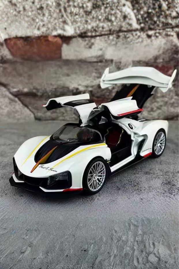 Metal Die Cast Model White Sports Toy Car with Sound and Light, 20X8X5 cm