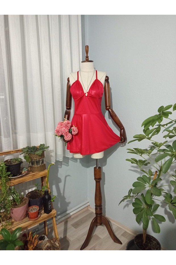 Suni Deri Mini Elbise - 1