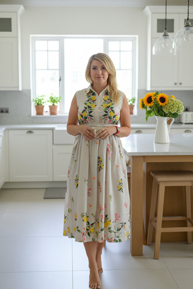 Lemon Blossom Printed Midi Dress