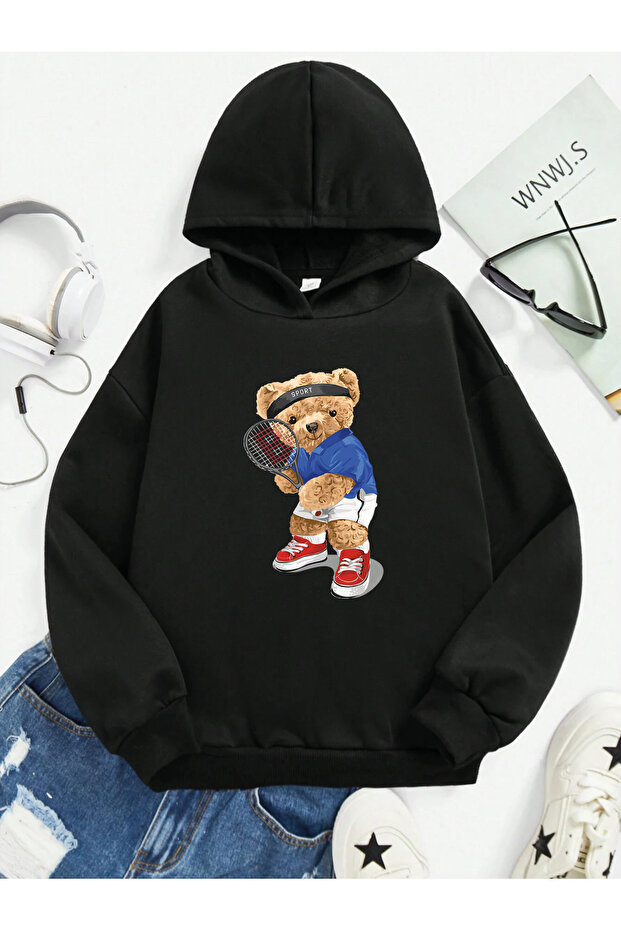 Teddy Printed 100% Cotton Kangaroo Pocket Hooded Kids Sweatshirt