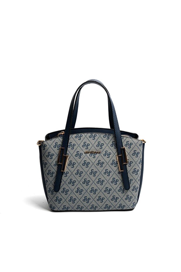 Gray - Navy Blue Monogram Women's Handbag Sp1021