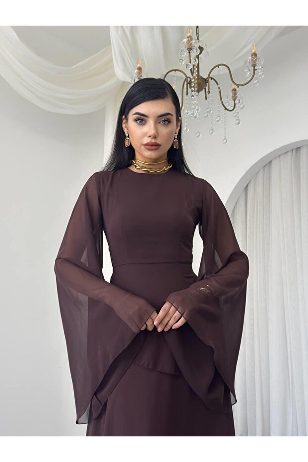 Linan Tül kol Midi Elbise - 3