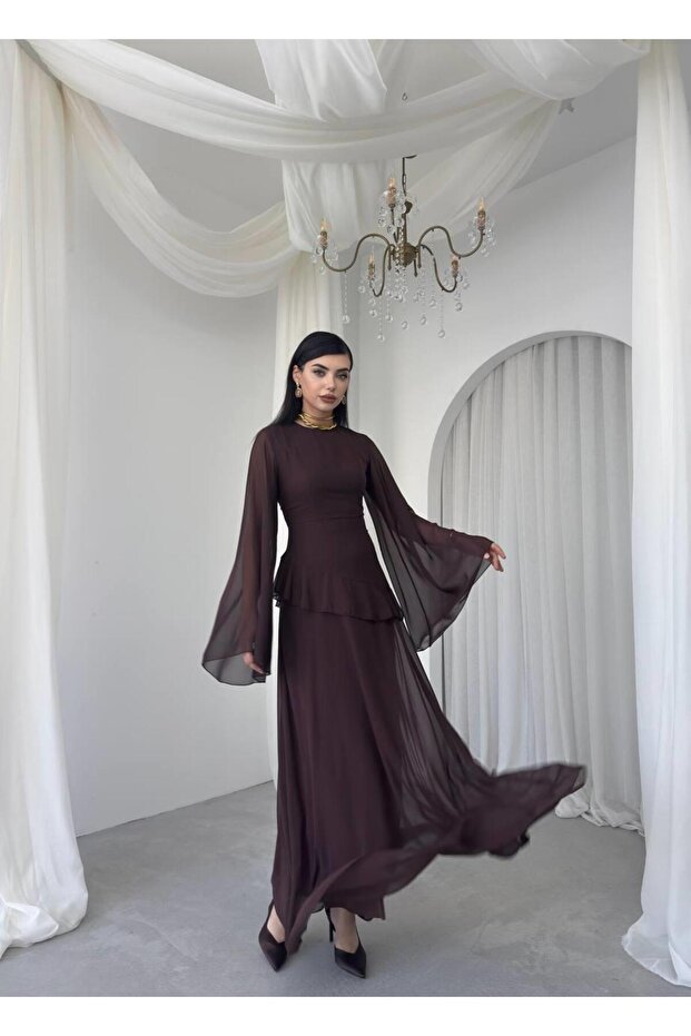 Linan Tül kol Midi Elbise - 6