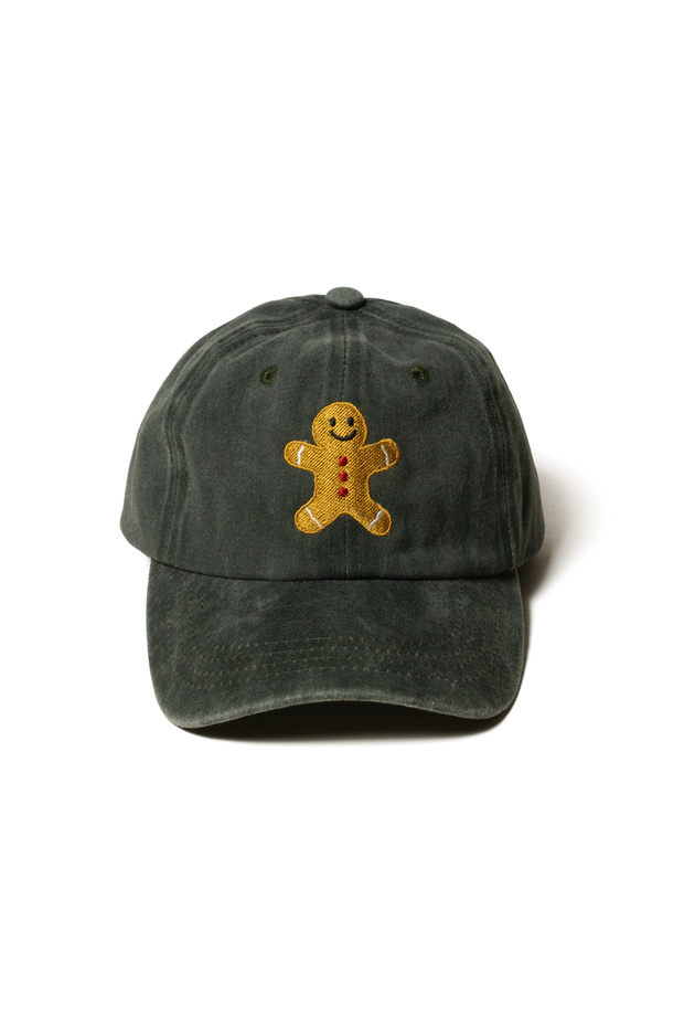 Green New Year's Hat Cookie Man Embroidered Khaki Fabric Hat Cotton Adjustable New Year Gingerbread