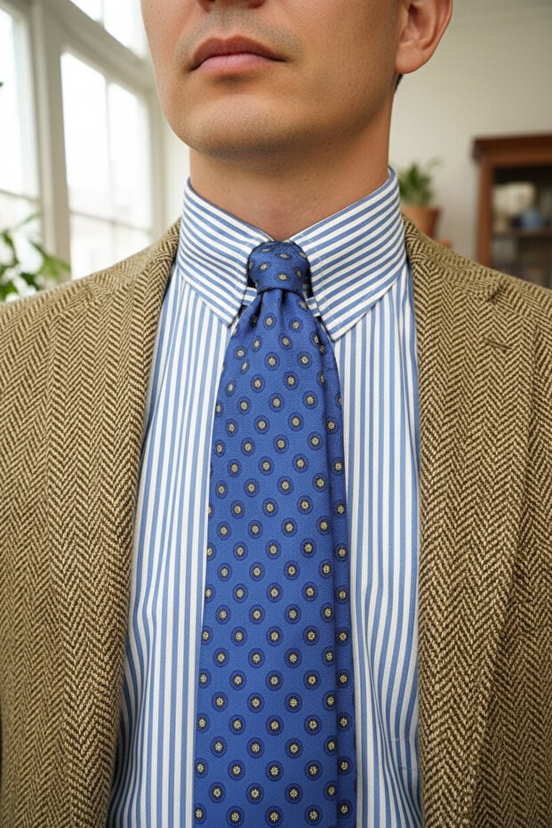 ربطة عنق حريرية أنيقة باللون الأزرق ذات نقوش دقيقة - 1