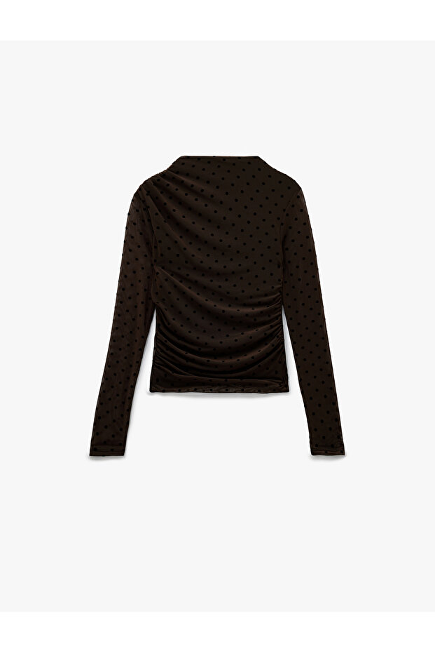 Regular Fit Draped Long Sleeve Mock Neck Blouse