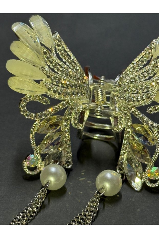 Rhinestone Butterfly Hair Clip, Rhinestone Claw Clip, Pearl Tassel Hair Clamp,
