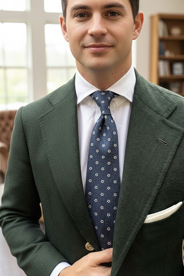 ربطة عنق حريرية 100% بنمط ميكرو أزرق - 1