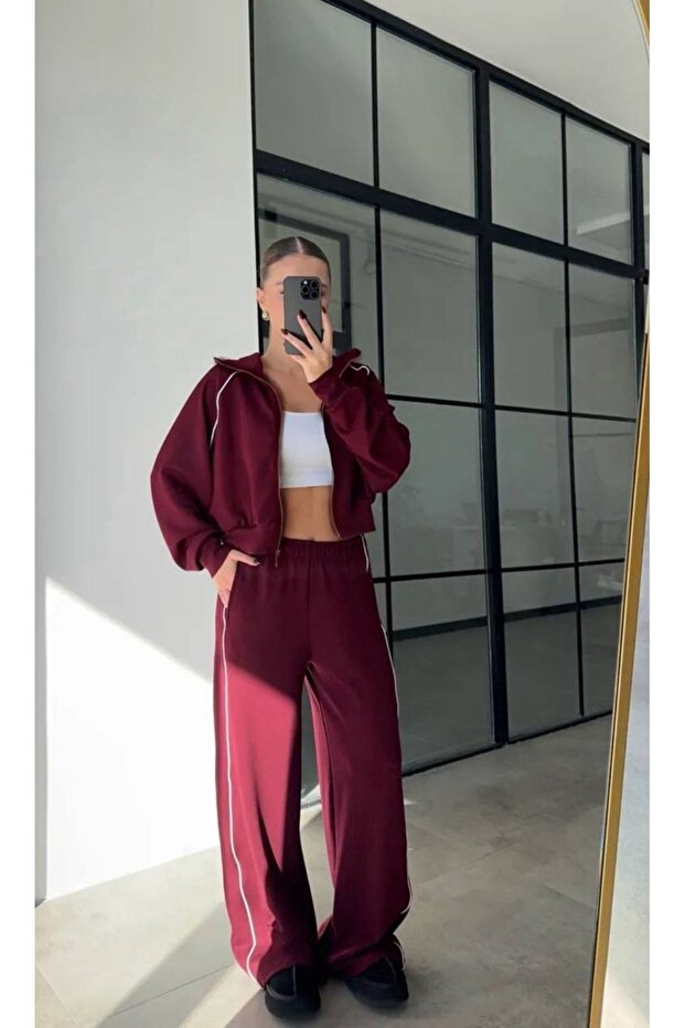 مجموعة ملابس من قماش المودال مكونة من حواف أسطوانية قطع بسحاب - 1