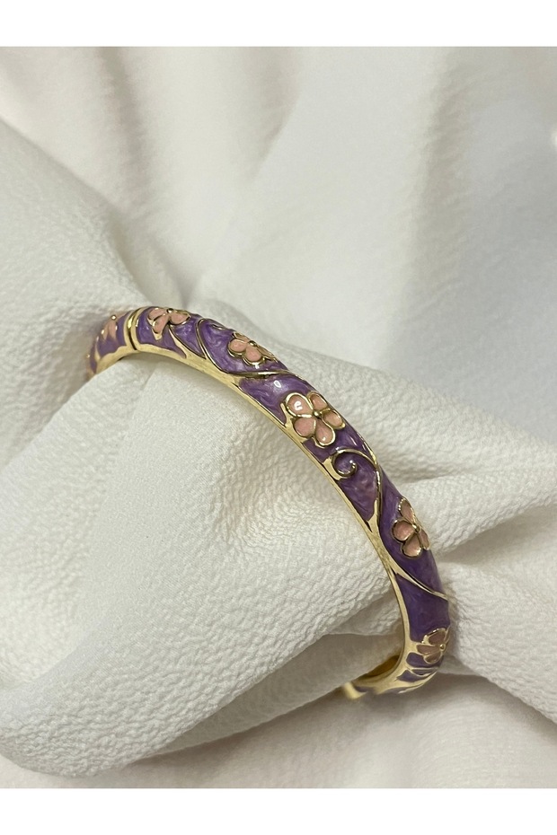 Lucky Store Mor Mineli Çiçek Detaylı Kelepçe Bilezik - 3