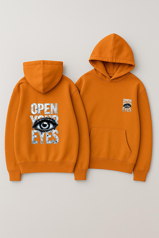 سترة للجنسين بغطاء رأس قصة فضفاضة مطبوع – Open Your Eyes Göz Illustration