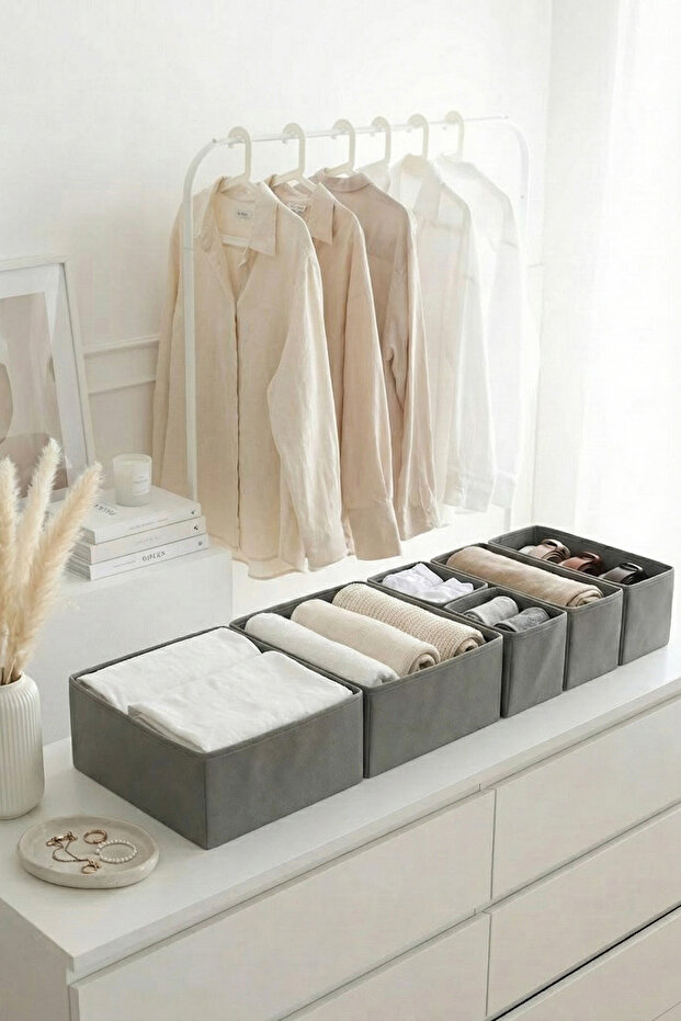 6-Piece Drawer Cabinet Organizer Storage Box Organizer Set Gray