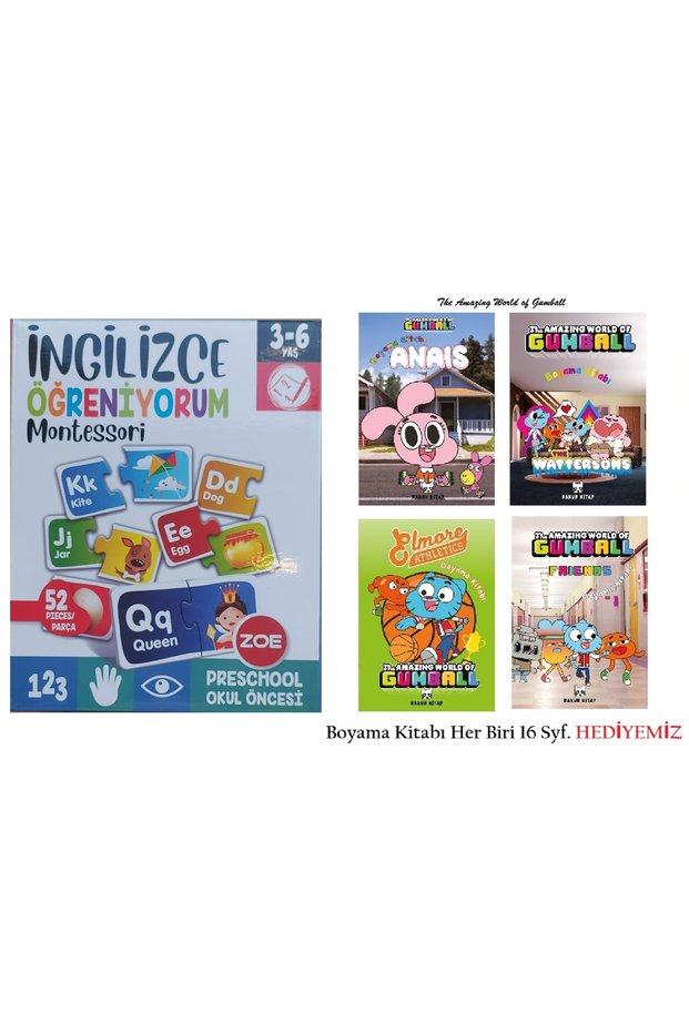 Zoe 3-6 Years Old Preschool Learning English (52 Pieces) Boxed Puzzle and 4 Coloring Books