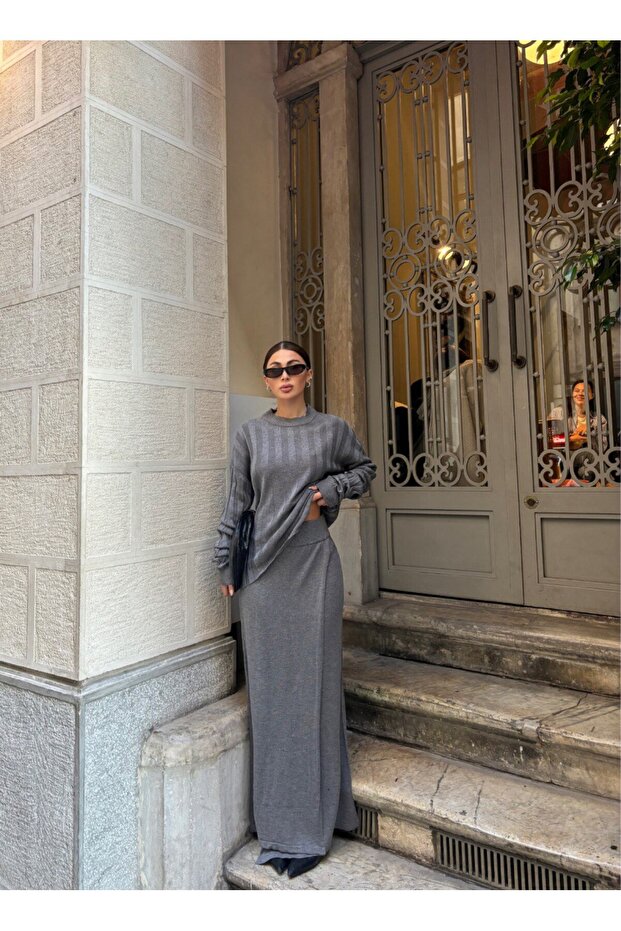 Kadın Etek Bluz Triko Takım - 3