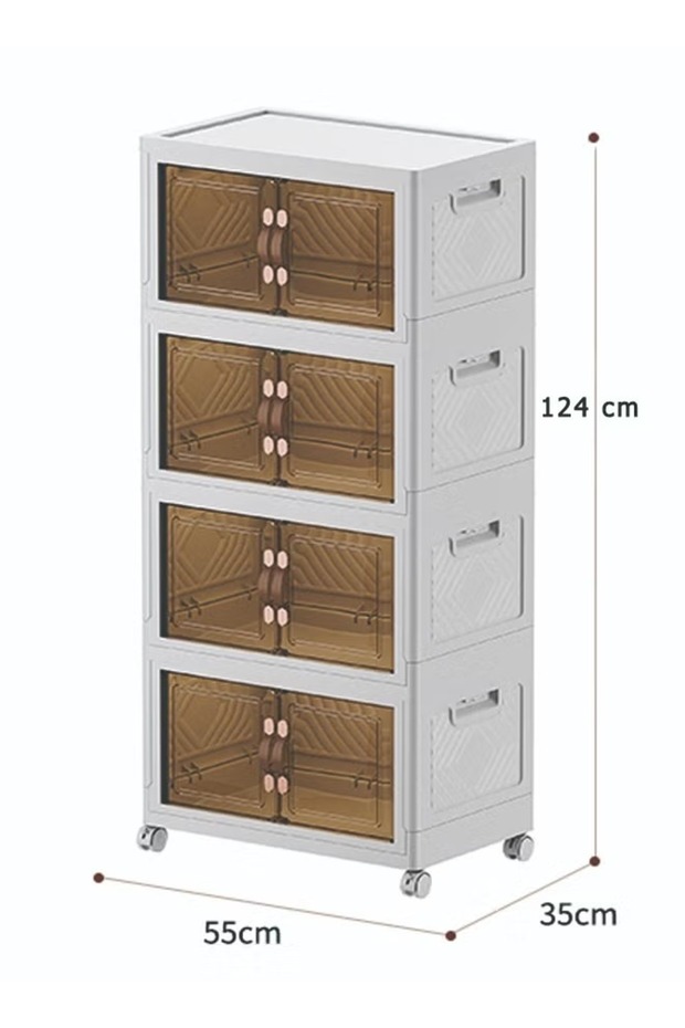 Plastic Storage Bins with Lids, Stackable, Foldable with Wheels - 4-Layer White - 6