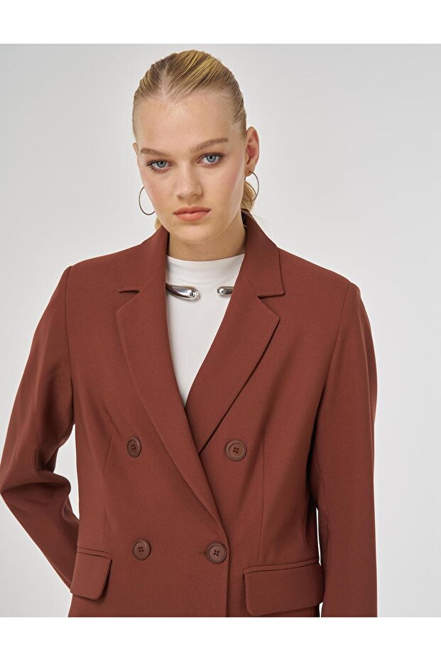 Basic Blazer Ceket Koyu Kahve - 6