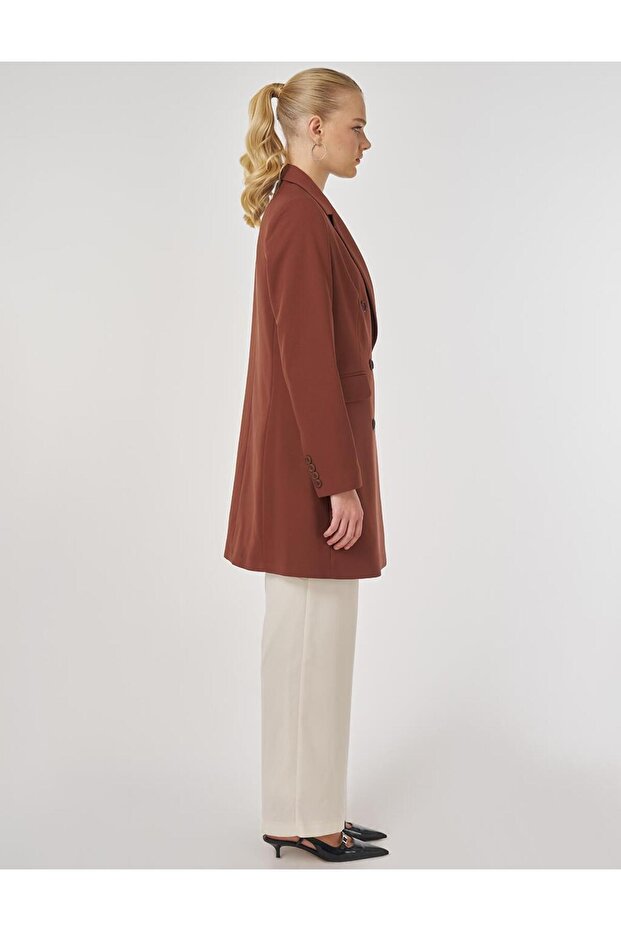 Basic Blazer Ceket Koyu Kahve - 5