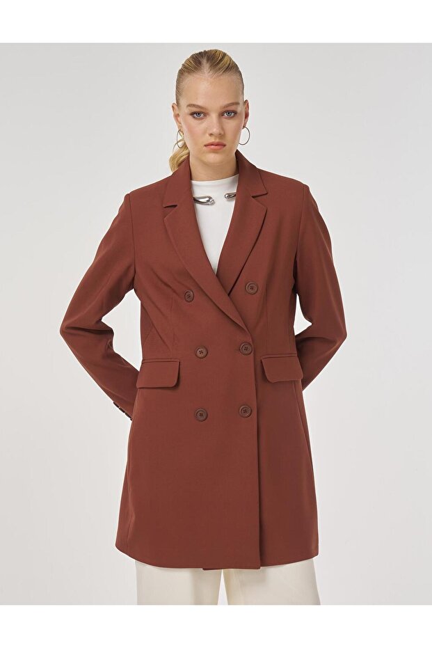 Basic Blazer Ceket Koyu Kahve - 1