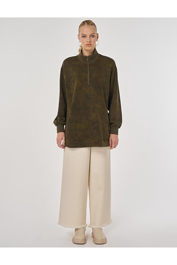 Dik Yaka Sweatshirt Haki - 2