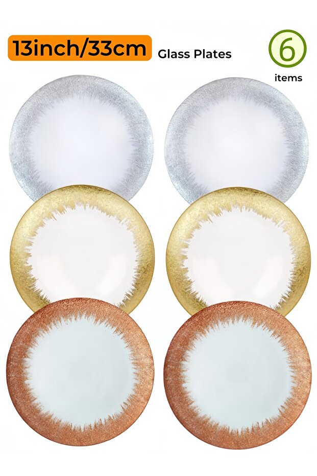 6 Piece Glass Plates Set,- Includes 6*13 inch , Dinnerware Sets, 33 cm