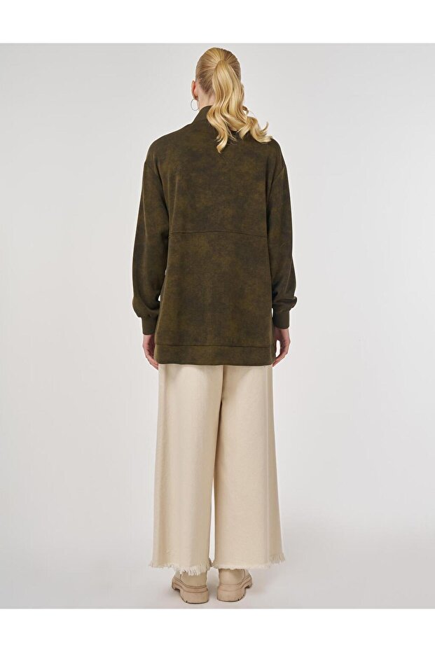Dik Yaka Sweatshirt Haki - 4