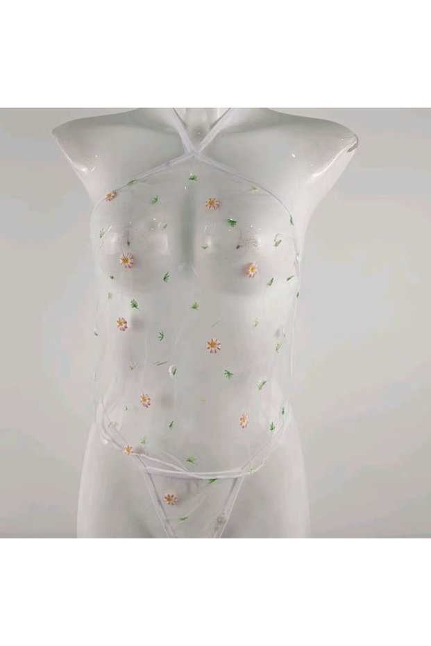 Womens Transparent Sexy Lingerie set Mesh Halter Babydoll Sheer Sleepwear Dress see through tops