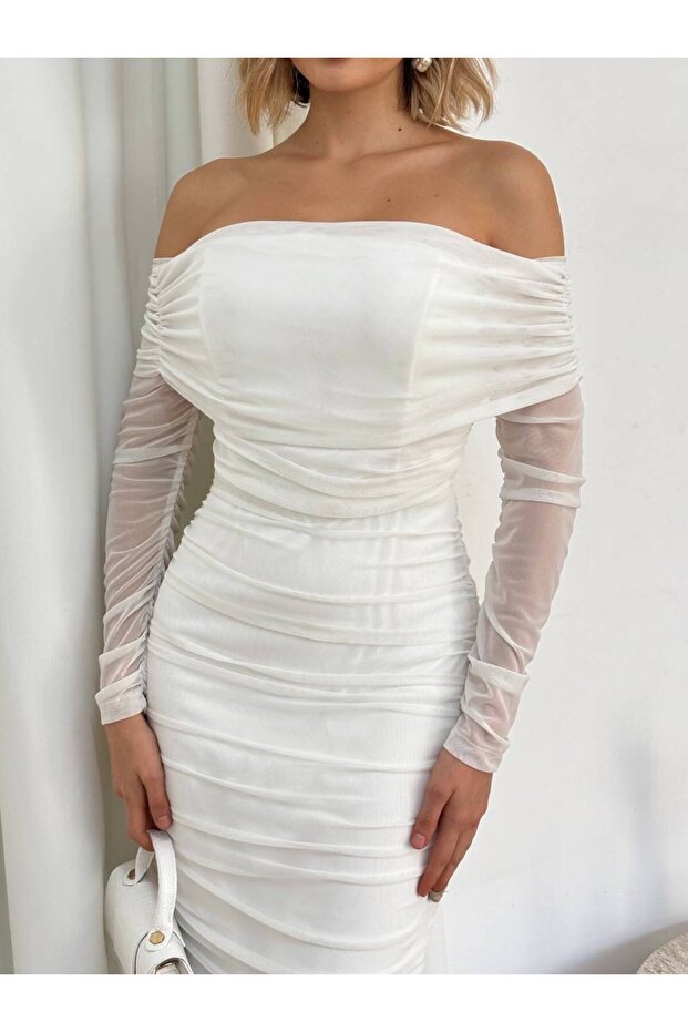 Kadın madonna yaka elbise - 4