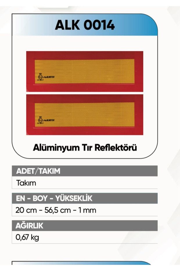 Tir Rear Sign Reflector Aluminum Rr