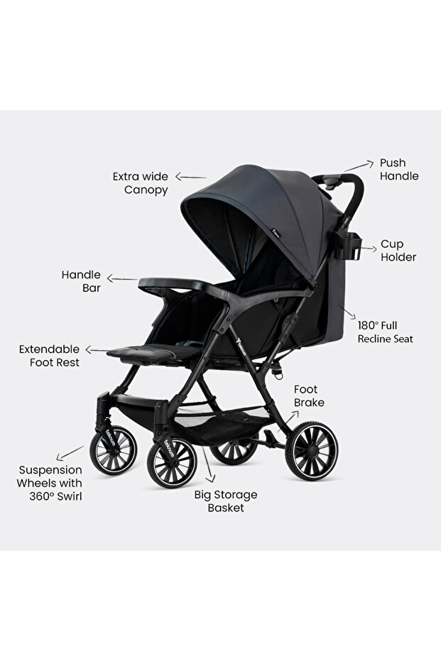 عربة الأطفال فلاي لايت - رمادي - 6