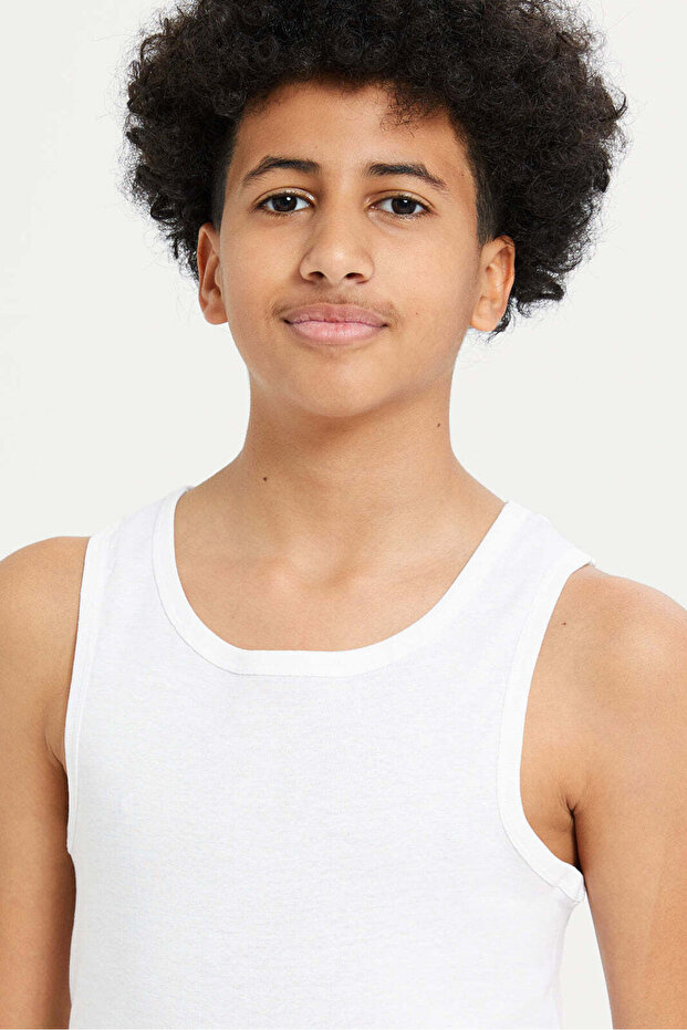 White 2 Pcs Pack Sleeveless Vest Basic - 3