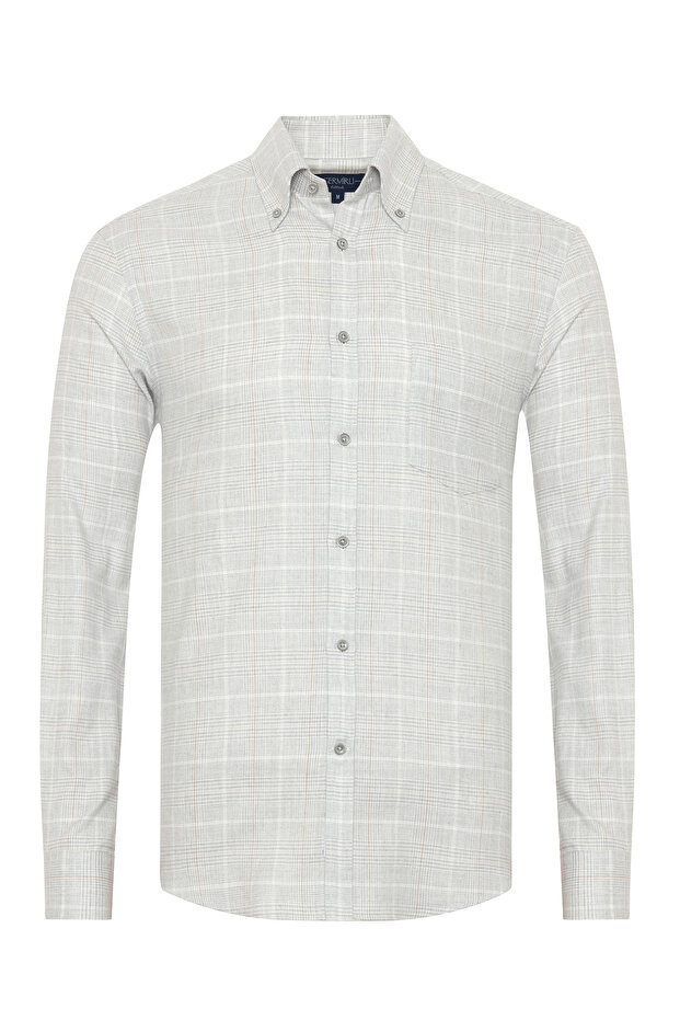 Albini Grey Plaid Apres Ski Button down Collar Tailor Fit Lyocell Cotton Flannel Shirt