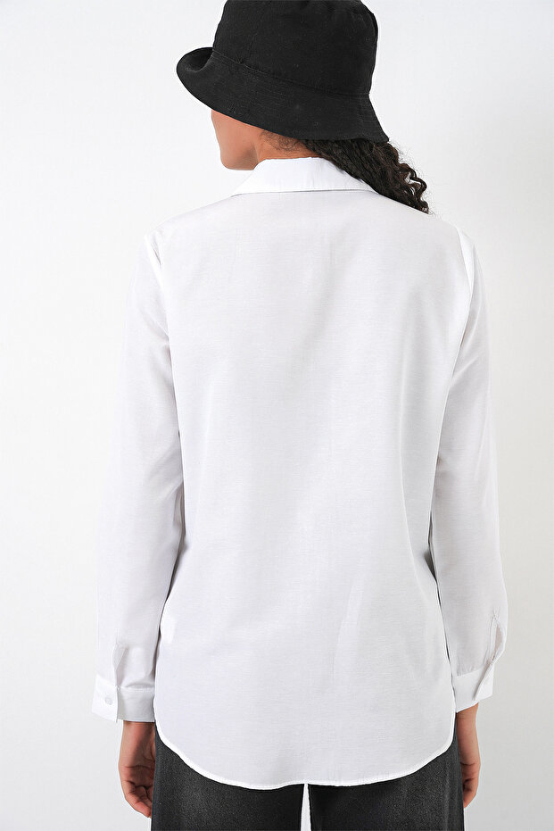 Kadın Oversize Basic Gömlek 20349 - Beyaz - 6