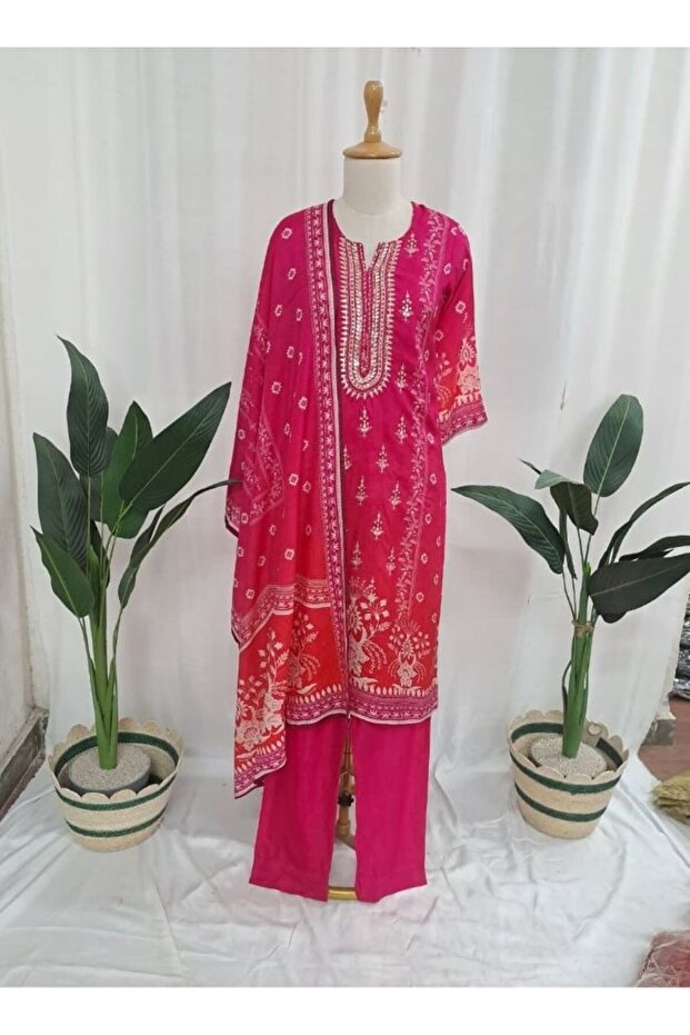 Pink Embroidered Cotton Suit