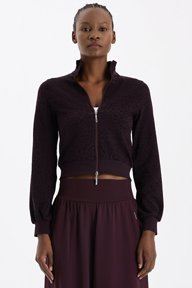 Bomber Jacket Leopard Pattern Burgundy - 1