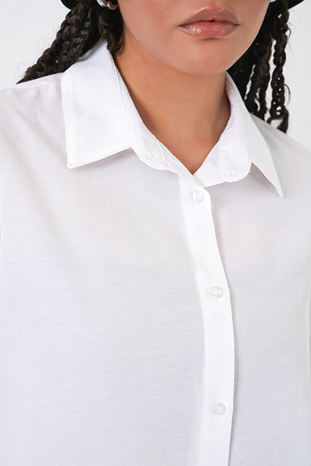 Kadın Oversize Basic Gömlek 20349 - Beyaz - 5