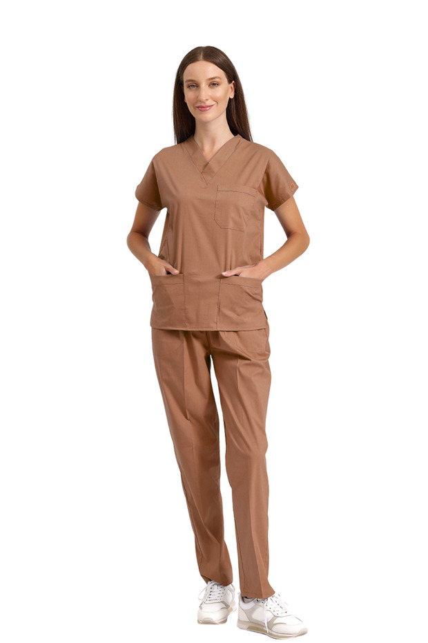 Tan Stretch Fabric Doctor and Nurse Uniform Unisex Surgical Set | Brl Scruble