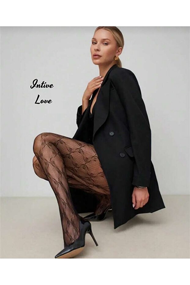 Denise Ribbon Ribbon Patterned Fishnet Modern Lace Look Pantyhose